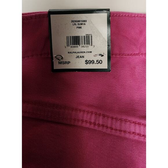 Lauren Ralph Lauren Premier Distressed Skinny Cropped Hot Pink Jeans Size 16W - Picture 6 of 8